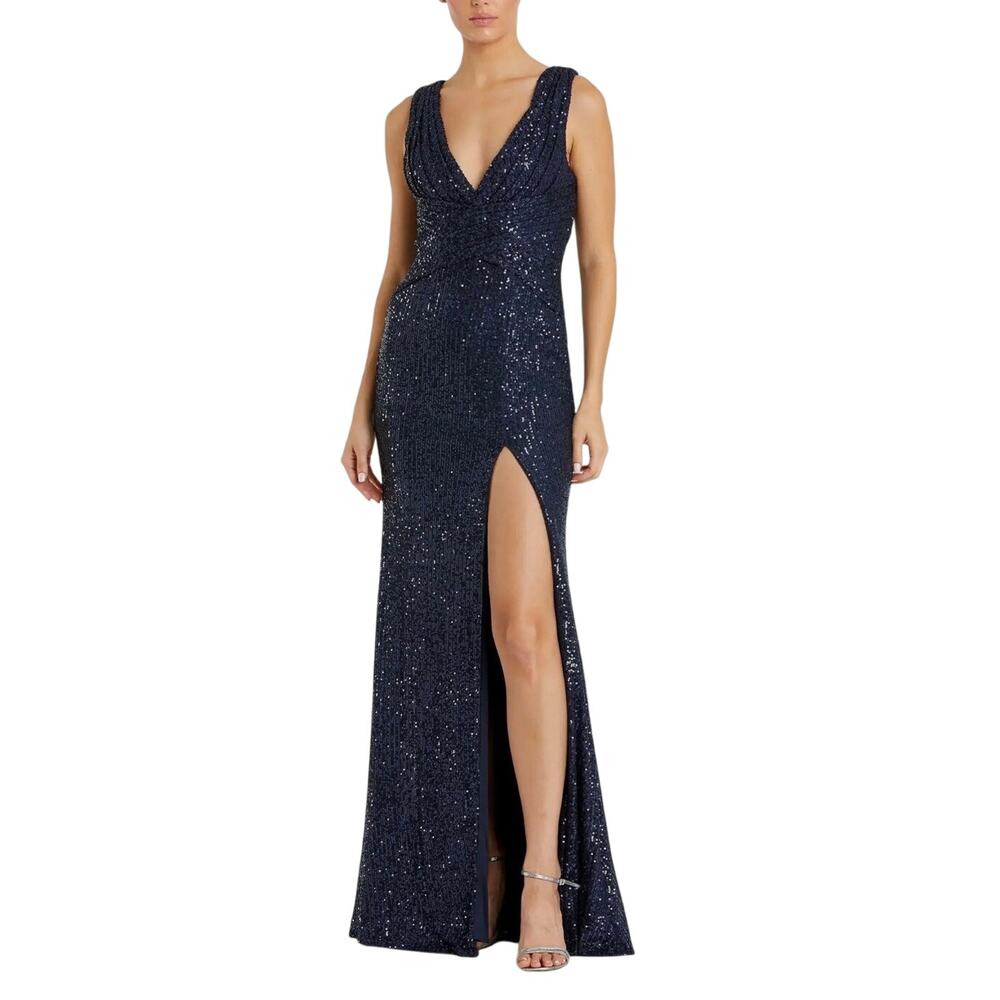Mac Duggal 26598 Blue Evening Gown Sequin Sleeveless Formal Column Dress Size 8
